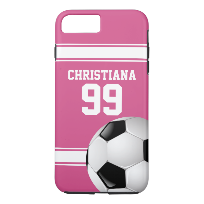 Pink and White Stripes Jersey Soccer Ball iPhone 7 Plus Case
