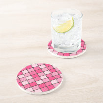 Pink and White Tile Squares Beverage Coaster