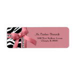 Pink And White Zebra Stripe With Silver Gems Custom Return Address Label