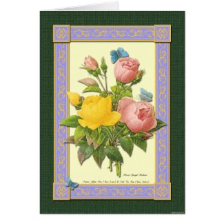 Pink and Yellow Botanical Roses Blank Card card