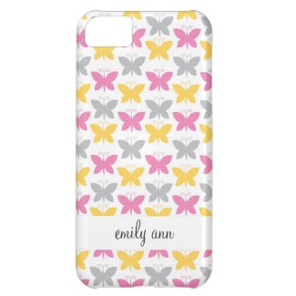 Pink and Yellow Butterflies Pattern Cover For iPhone 5C