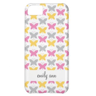 Pink and Yellow Butterflies Pattern Cover For iPhone 5C