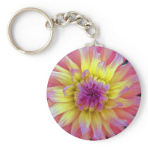 Pink and Yellow Dahlia Keychain