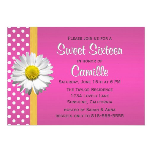 Pink and Yellow Daisy Sweet Sixteen Invitation (front side)