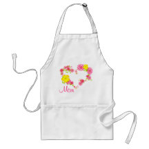 Pink and Yellow Flower Heart Mom Apron