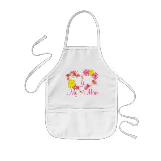 Pink and Yellow Flower I Heart Mom Apron