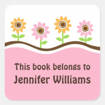 Pink and yellow flowers cute bookplate stickers