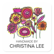 Pink and Yellow Flowers, "Handmade By" Labels stickers