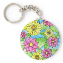 Pink and Yellow Flowers Keychains