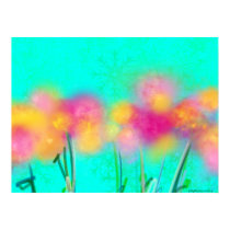 Pink and Yellow Flowers on Turquoise Flower Poster