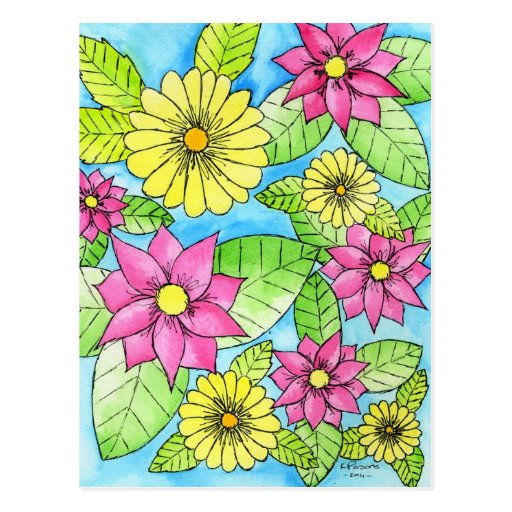 Pink and Yellow Flowers Post Cards