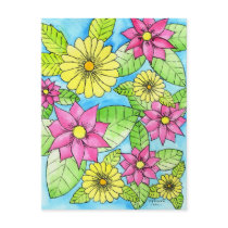 Pink and Yellow Flowers Post Cards