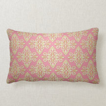 Pink and Yellow Girly Damask Pillow
