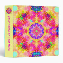 Pink and Yellow Kaleidoscope Fractal 3 Ring Binders