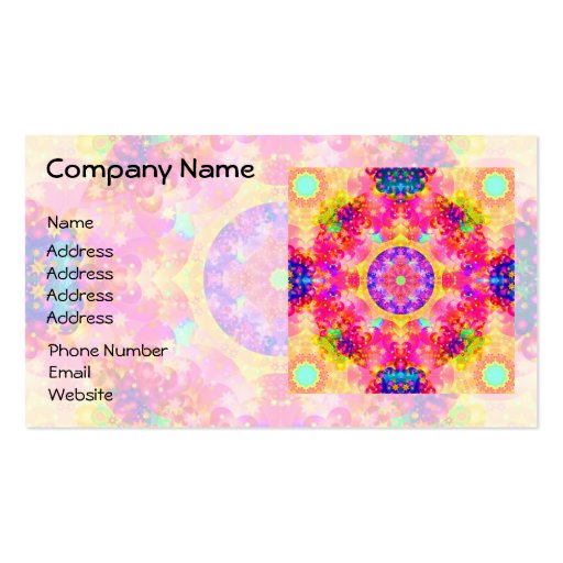 Pink and Yellow Kaleidoscope Fractal Business Card Template (front side)