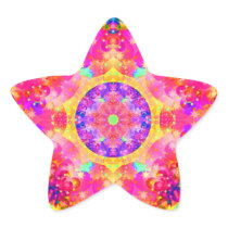 Pink and Yellow Kaleidoscope Fractal Star Stickers