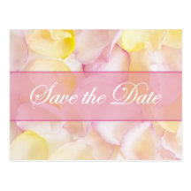 Pink and Yellow Rose Petals Save the Date Postcard