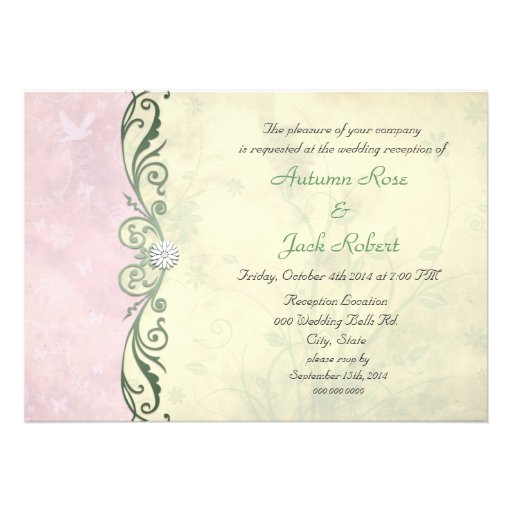 Pink and Yellow Spring Floral Wedding Reception Custom Invitations