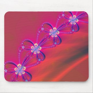 Pink and Yellow Striped Flower Fractal Mouse Pad