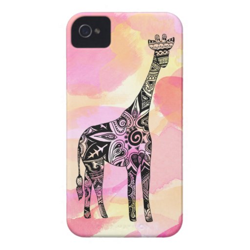 Pink and Yellow Watercolor Giraffe iPhone 4 Case-Mate Cases