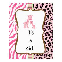 pink animal print baby shower invitation