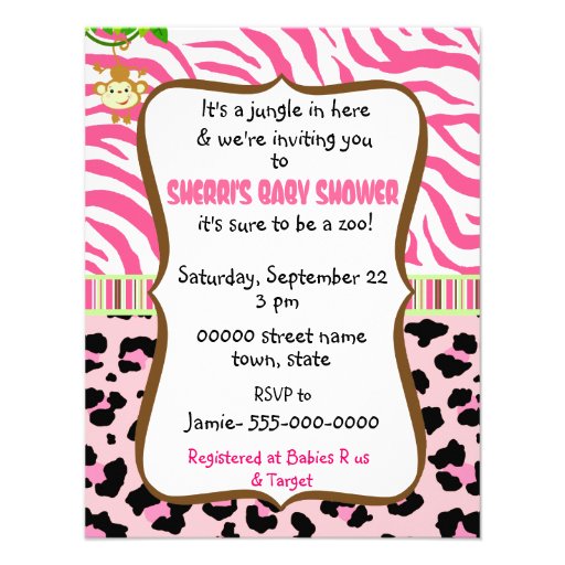 pink animal print baby shower invitation