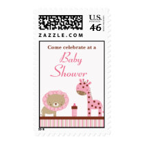 Pink Animals Baby Shower Postage Stamps