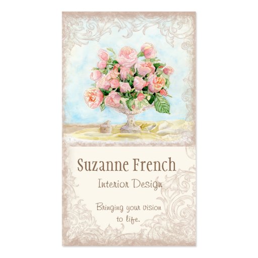 Pink Antique Vintage Elegant Lavish French Roses Business Card