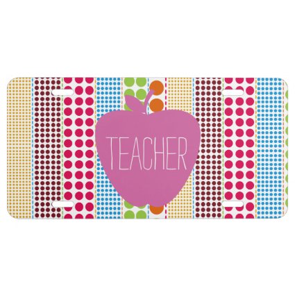 Pink Apple Boho Dots Teacher License Plate Cover License Plate