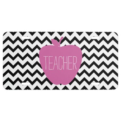 Pink Apple Chevron Teacher License Plate Cover License Plate