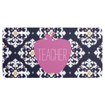 Pink Apple Ikat Teacher License Plate Cover License Plate