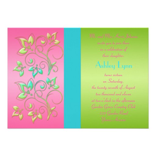 Pink, Aqua, and Lime Sweet Sixteen Invitation