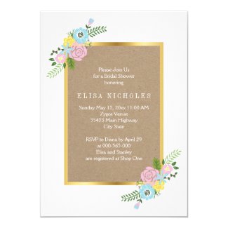 Pink, aqua flowers crafty wedding bridal shower 5" x 7" invitation card
