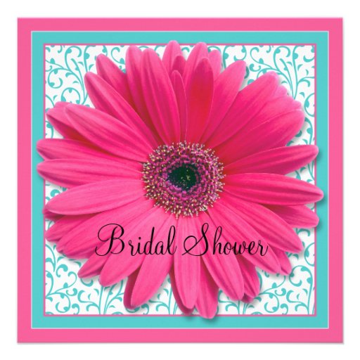 Pink Aqua Gerbera Daisy Bridal Shower Invitation