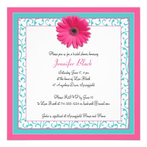 Pink Aqua Gerbera Daisy Bridal Shower Invitation