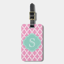 Pink & Aqua Modern Moroccan Custom Monogram Luggage Tags