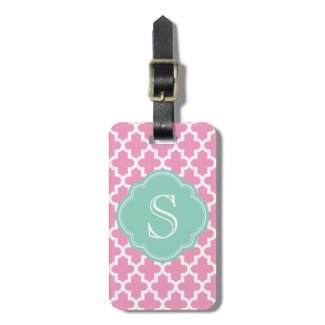 Pink & Aqua Modern Moroccan Custom Monogram Luggage Tags