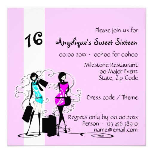 Pink aqua purple sweet sixteen elegant custom invitations