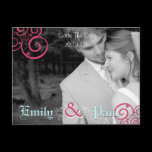 Pink & Aqua Swirls Save The Date with Your Photo