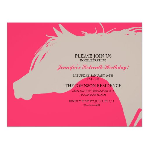 Pink Arabian Horse Head Birthday Party Invitation