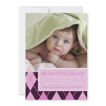 Pink Argyle Birth Announcement