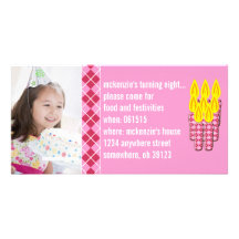Pink Argyle Birthdy Photo Invitation Photo Card Template