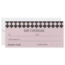 Pink Argyle Gift Certificate Rack Cards