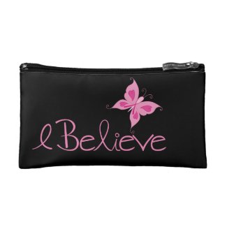Pink Awareness Ribbon Believe Butterfly Makeup Bag