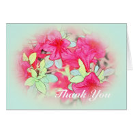 pink azalea flowers in light blue thank you card