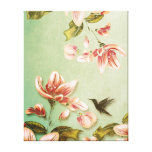 Pink Azaleas Vintage Floral on Green Mist Gallery Wrapped Canvas