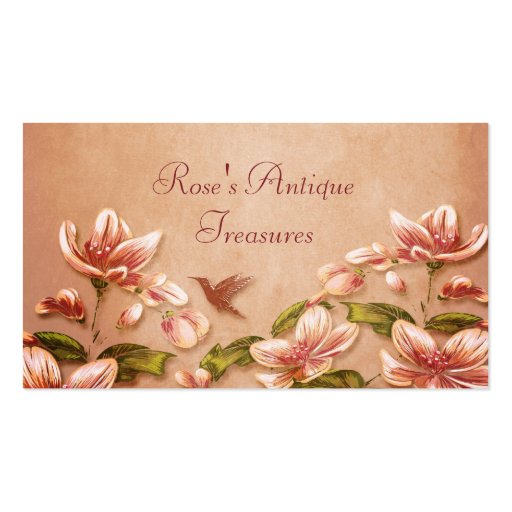 Pink Azaleas Vintage Floral on Whiskey Retro Business Card Template (front side)