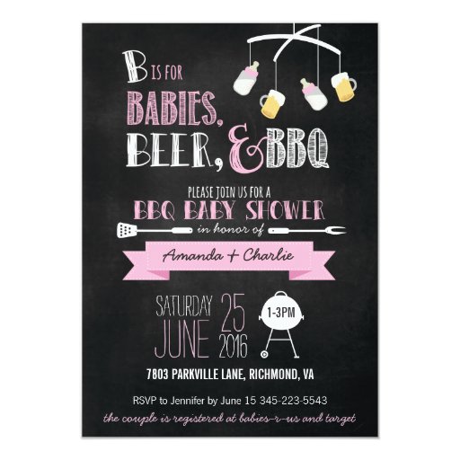 Pink Babies, Beer & BBQ Baby Shower Invitation Zazzle