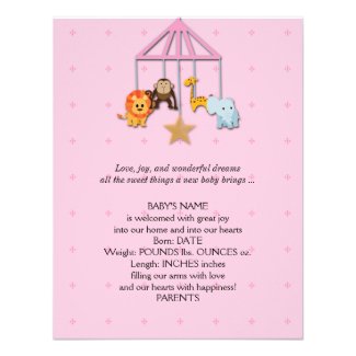 Pink Baby Animal Mobile Baby Announcement