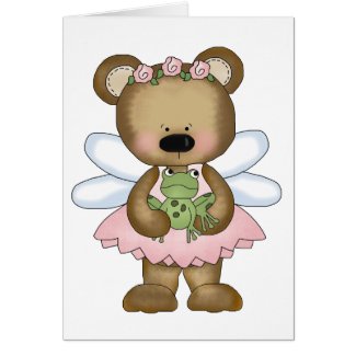 Pink Baby Bear Fairy Greeting Card
